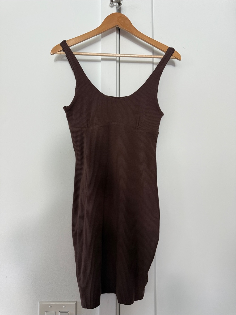 Sleek Ribbed Tank Dress in Dark Brown